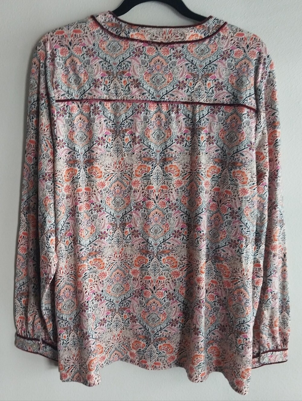 J. Jill Multicolor Dark Botanical Floral Cotton Modal Velvet Trim Popover Top - Picture 2 of 8